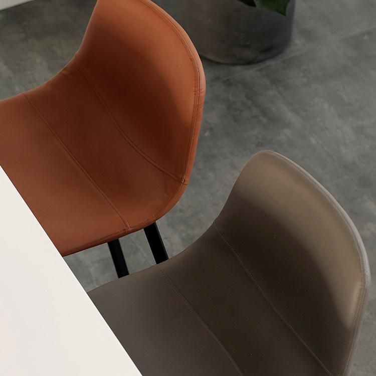 Minimalist Leather Bar Chair Brown Classic Design Modern Furniture Entertainment Commercial Space Leisure Bar Stool Rental Chair