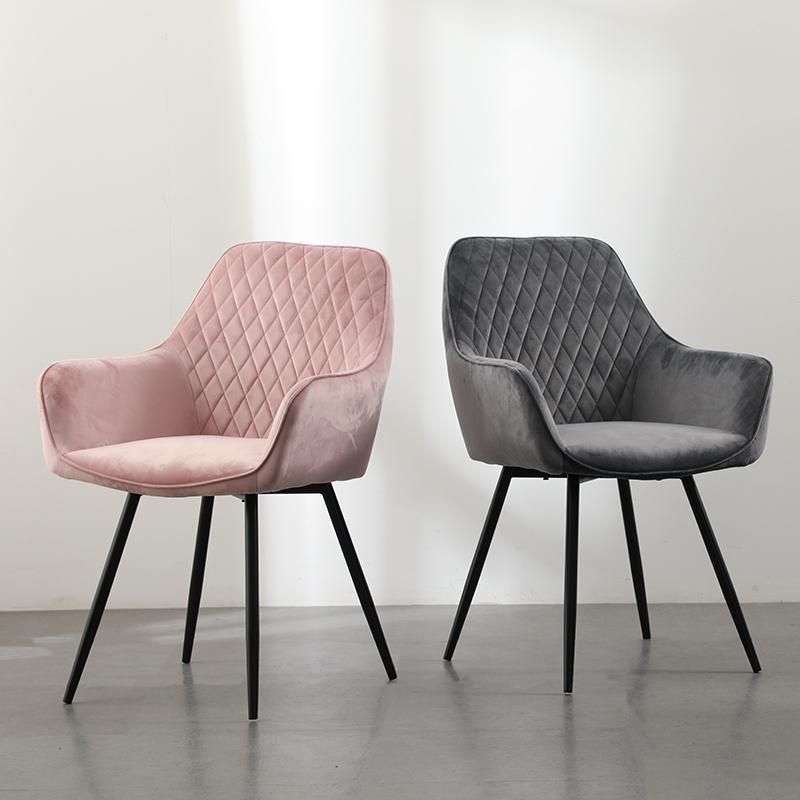 Poltrona Moderna Sedia Nordica Sedia Da Pranzo Velver Pink Modern Luxury Dining Chair with Velvet Upholstered Cushion