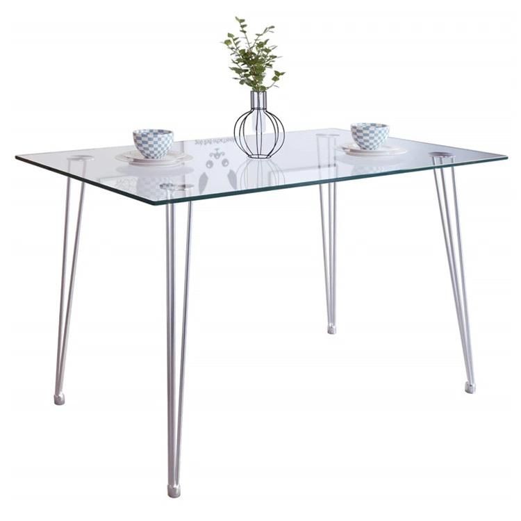 Modern Tempered Transparent Square Glass Top Table Dining Table