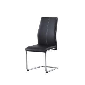 Black Leather Upholstered Curved Chrome Legs Dining Chair