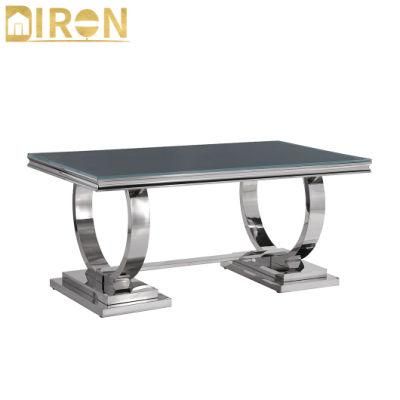 Modern Style Tempered Glass Marble Top Dining Set Furniture Household Stainless Steel Legs Base Dining Table