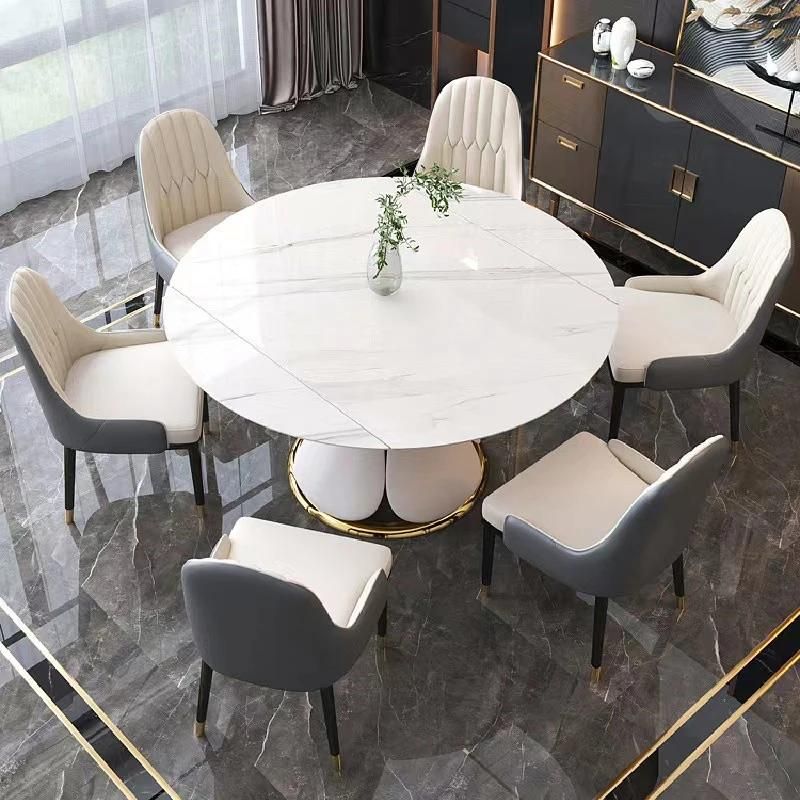 Contemporary Extended Marble Dining Table with Stainless Steel Leg