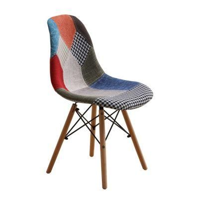 Promotion Ins Scandinavian Solid Wood Leg Patchwork Fabric Living Room Dining Chair for Sale