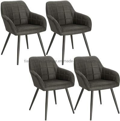 Upholstered Chair Design with Armrest with Fabric Upholstery Seat Metal Frame Dark Grey Dining Chair