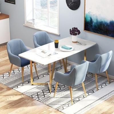 Marble Top Simple Gold Legs Dining Table Set 6 Seater