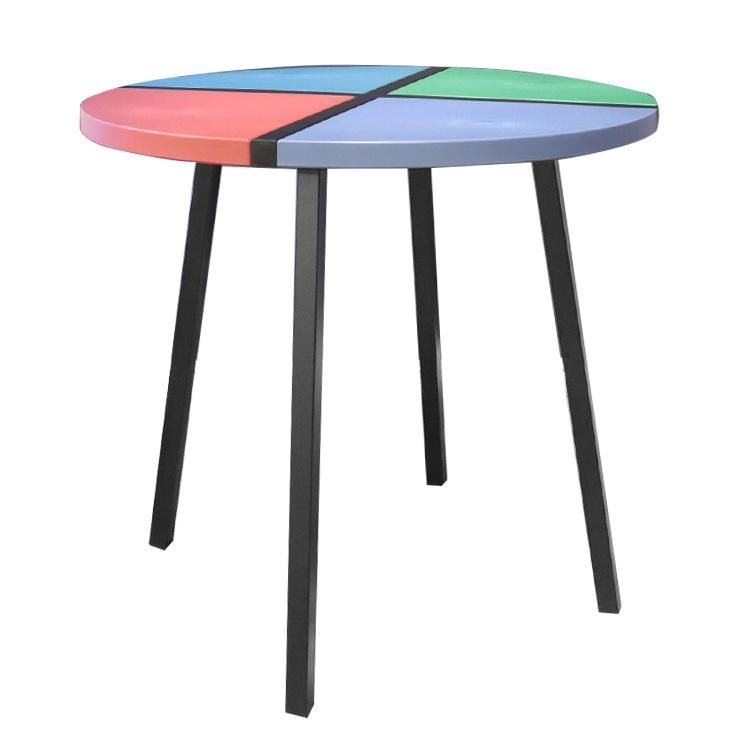 China Wholesale Home Furniture Plastic Multi Color Top Cafe Dining Table with Iron Leg