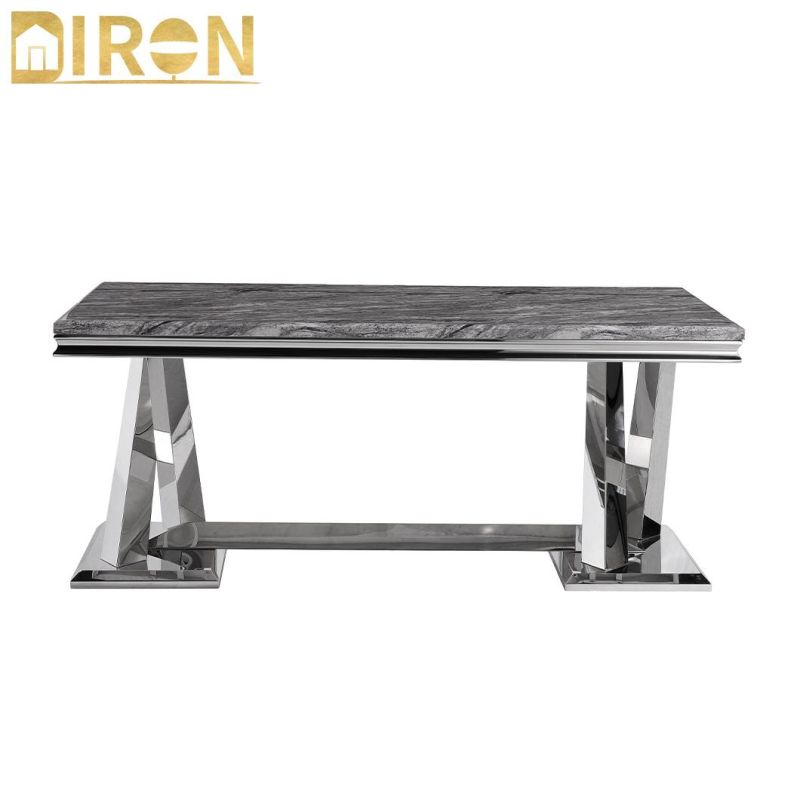 Factory Wholesael Modern Style Stainless Steel Marble Restaurant Dining Table