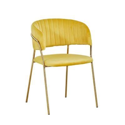 New Nordic Design Home Furniture Dining Room Furniture Velvet Fabric Luxury Modern Dining Chair with Golden Chrome Legs