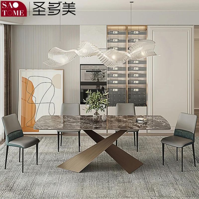 Modern High-Grade Rock Board Furniture Cross Base Dining Table