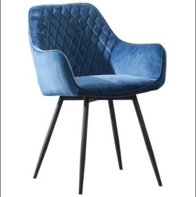 Free Sample Wholesale Nordic Blue Velvet Modern Luxury Design Room Furniture Chair Dining Chairs with Metal Legs Black