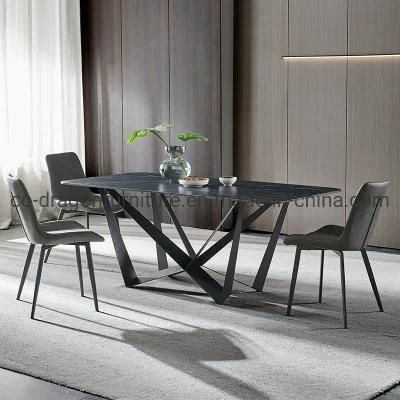 Modern Steel Legs Dining Table Sets with Rock Plate Top