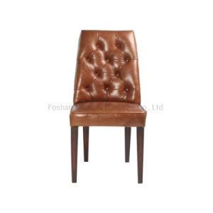 Wooden Leg High Back Simple Design Full Leather Dining Chair