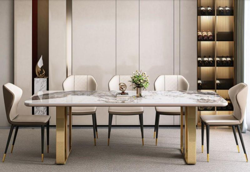 Luxury Modern Dining Table 6 Person Stainless Steel Marble Dining Table