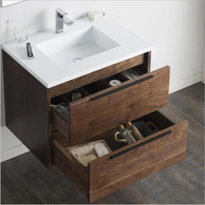 Solid Wood Bathroom Vanity with Ceramics Countertop Modern Simple