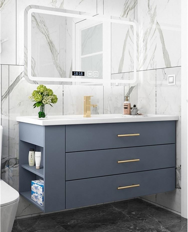 Blue Melamine Bathroom Vanity with LED Luxury Storage Mirrored Cabinet, Defogging