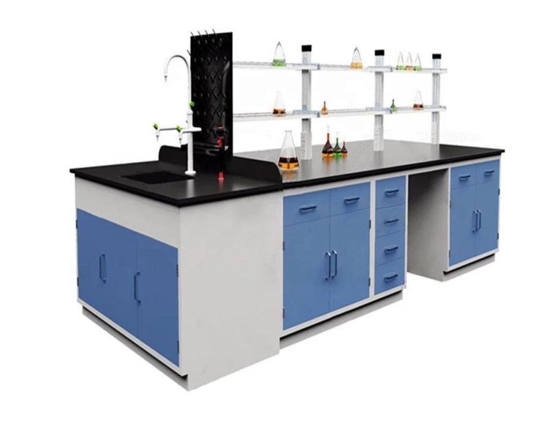 School Wood and Steel Lab Bench, Hospital Wood and Steel Lab Furniture with Power Supply/