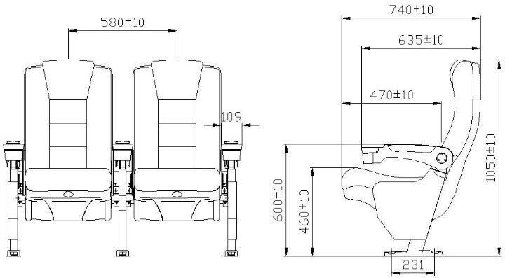 Multiplex 2D/3D Push Back Leather Cinema Movie Theater Auditorium Couch