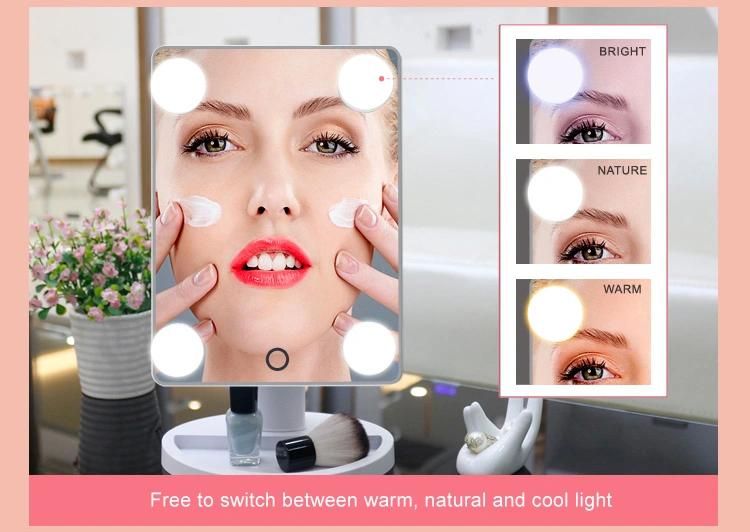 Portable Touch Sensitive Switch Cosmetie Mirror with Bulbs for Make up