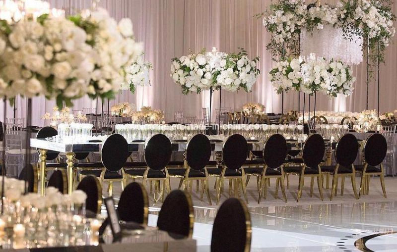 Luxury Infinity Golden Banquet Chairs Stainless Steel Wedding Chairs Stacking White PU Seat