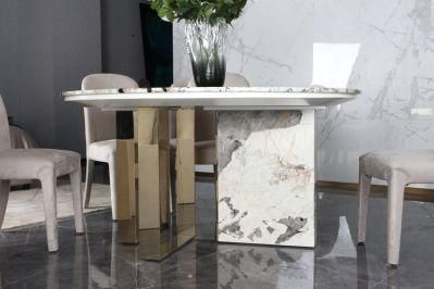 High Quality Luxury Modern Barcelona Pandora Jazz White Natural Marble Stainless Metal Restaurant Living Home Dining Table