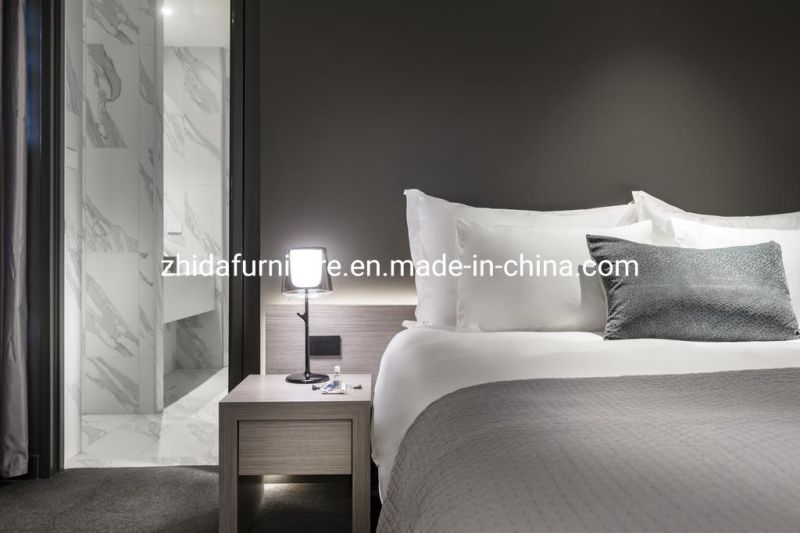 Zhida Commercial 5 Star Customized Modern Hotel Furniture Bedroom Set King Size Wooden Bed with LED Headboard Wall