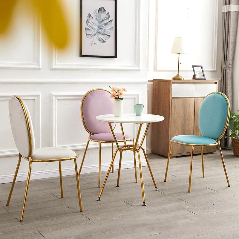 Modern Home Outdoor Furniture Fabric Velvet Dining Chair Gold Plated Steel Tube Leg Banquet Dining Chair