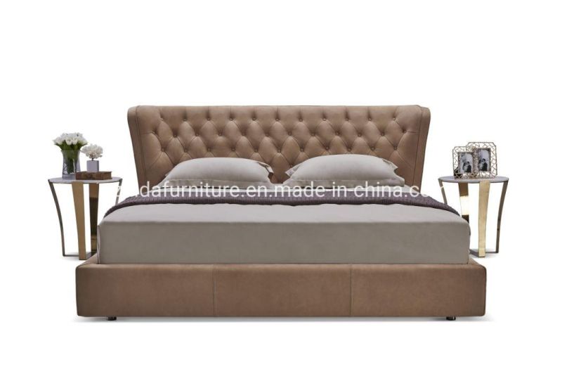 Chinese New Classical Style Tufted Button Full Leather Bed