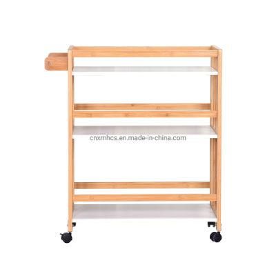 Rolling Natural Bamboo Kitchen Trolley &Storage Cart. 3-Layer Shelves Bamboo Serving Cart for Bar