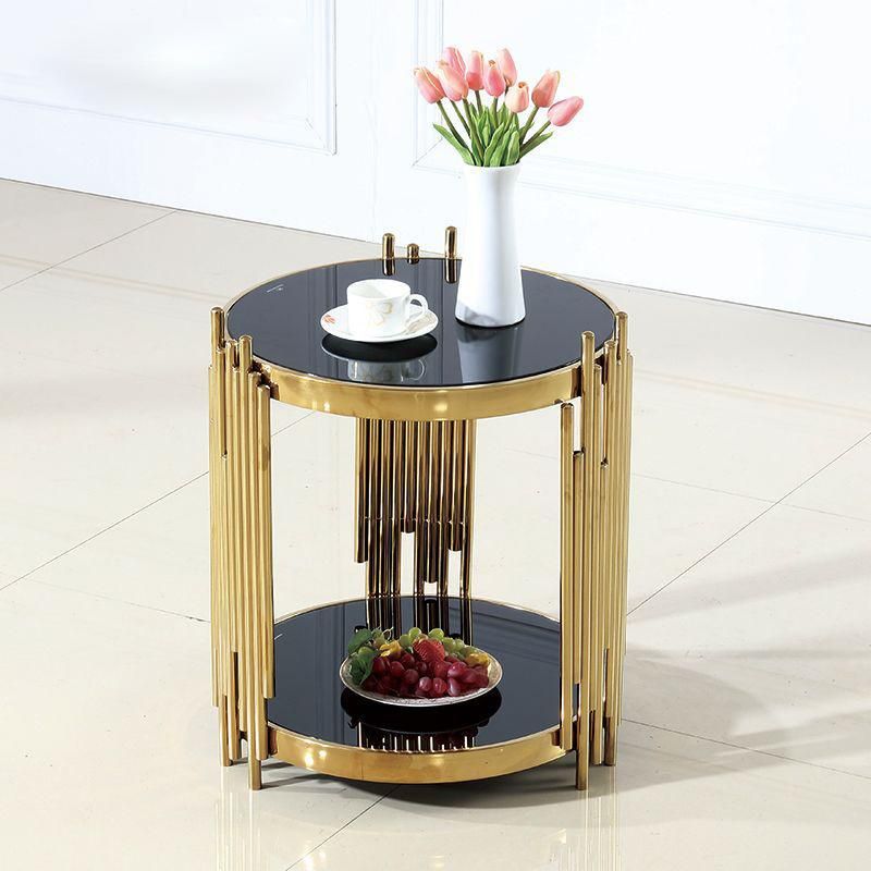 Apartment Furniture Titanium Stainless Steel Black Rock Plate Coffee Table