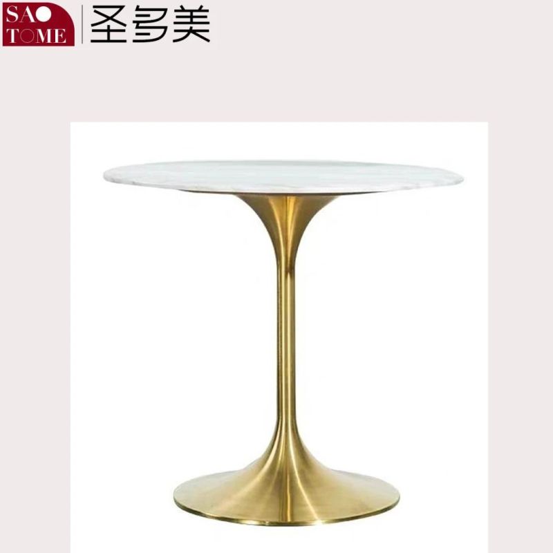 Modern Natural Marble Pillar Stainless Steel Countertop Small Side Table Coffee Table