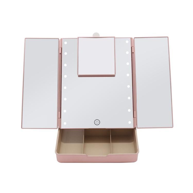 High Quality Foldable Tabletop LED Makeup Vanity Mirror with Organiser