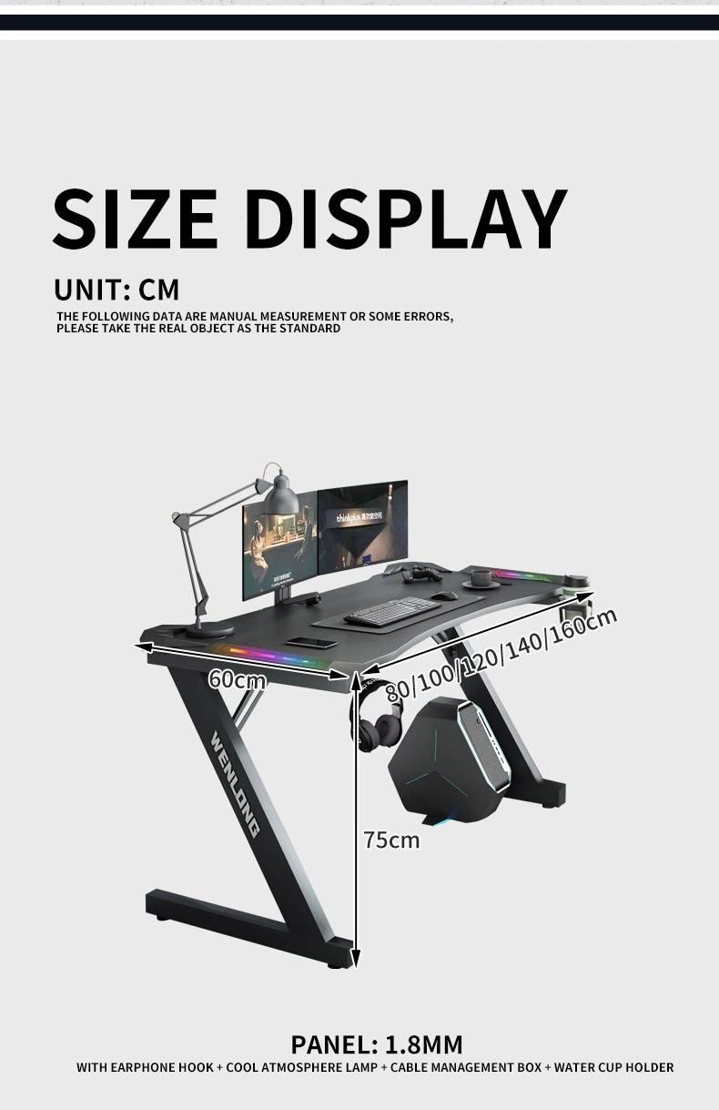 Factory New Modern Custom Ergonomic Z Shaped Best Black Computer Gamertable PC Gaming Desk