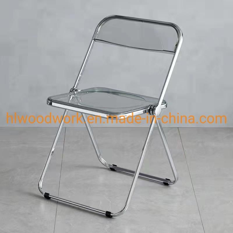 Modern Transparent Grey Folding Chair PC Plastic Dining Room Chair Chrome Frame Office Bar Dining Leisure Banquet Wedding Meeting Chair Plastic Dining Chair