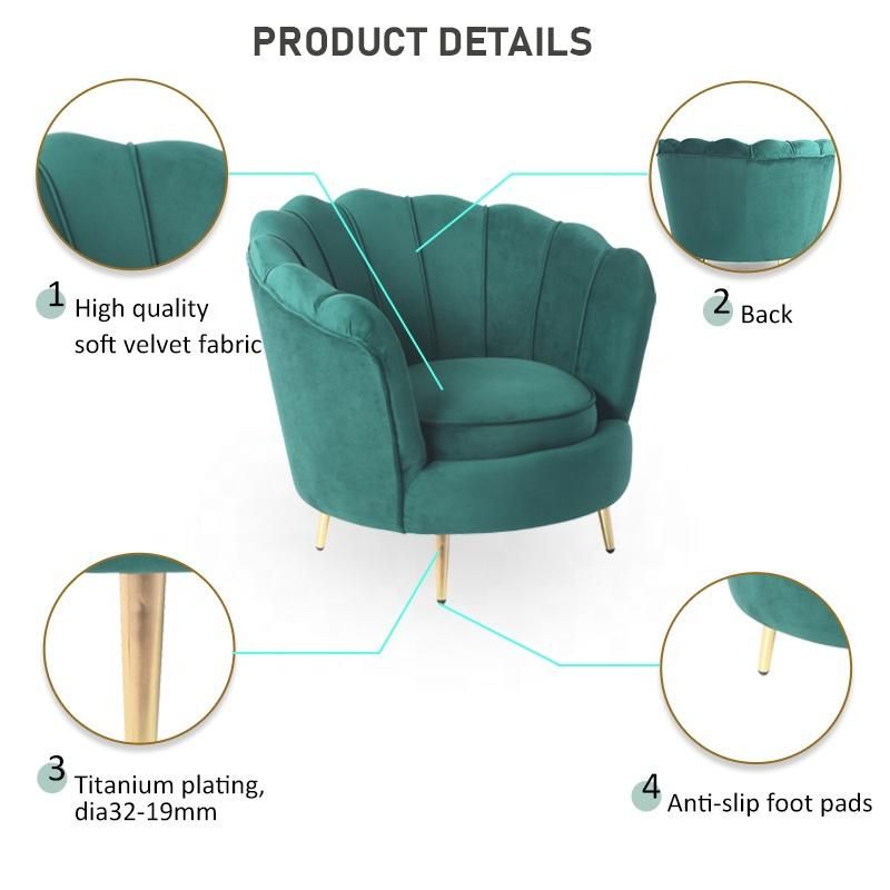 Modern Titanium Plated Stainless Steel Legs Long Sofa Chair Velvet Living Room Sofa Chair