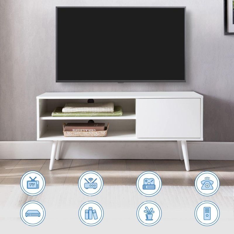 TV Stand for 50 Inch TV, Modern TV Console with Shelves for Living Room Bedroom, White Entertainment for Flat Screen TV