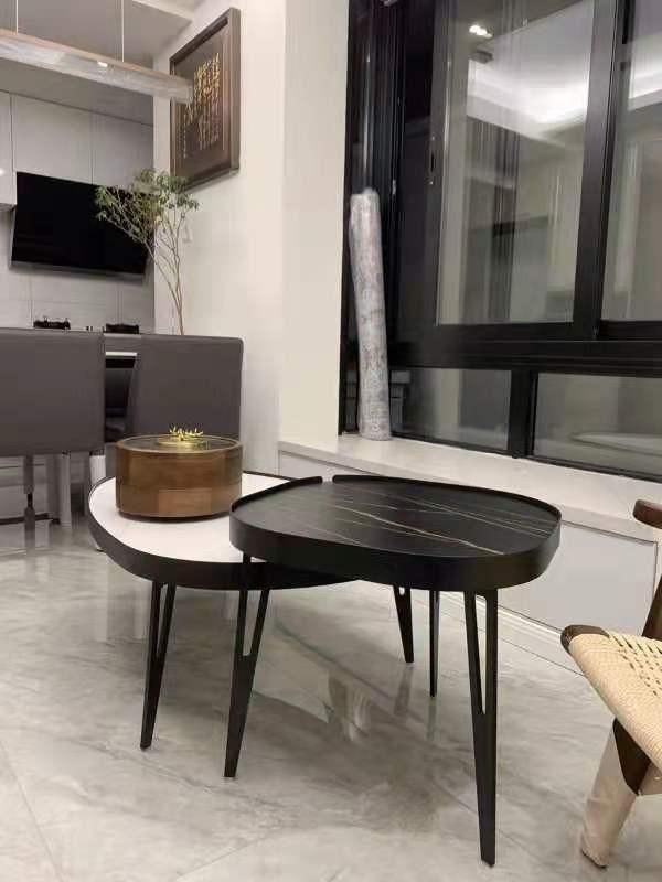 Modern Apartment Furniture Grey Marble Rock Beam Coffee Table