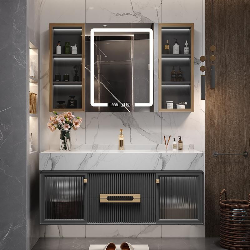 New Design Modern Bathroom Vanity Modern Melamine Plywood Wall Mounted Bathroom Vanity with LED Mirror