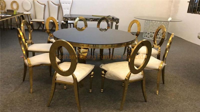 Banquet Hall Event Dinner Chair Furniture Marble Glass Top Wedding Table Decor Hotel Restaurant and Coffee Shop Round Dining Table