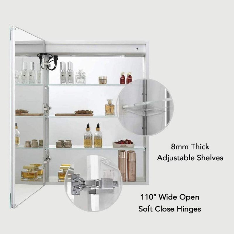 Vanity Bathroom or Living Room Single Door Surface LED Mirror Lighted Medicine Cabinet with Defogger with Left/Right Hinge