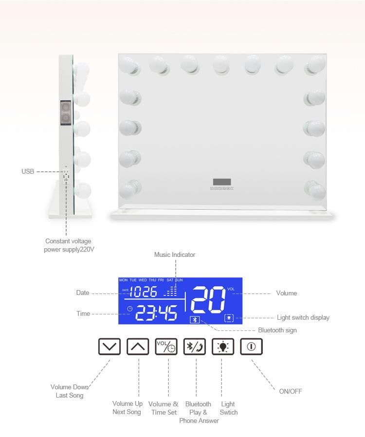 MDF Base LED Makeup Hollywood Mirror for Hotel Salon Furniture