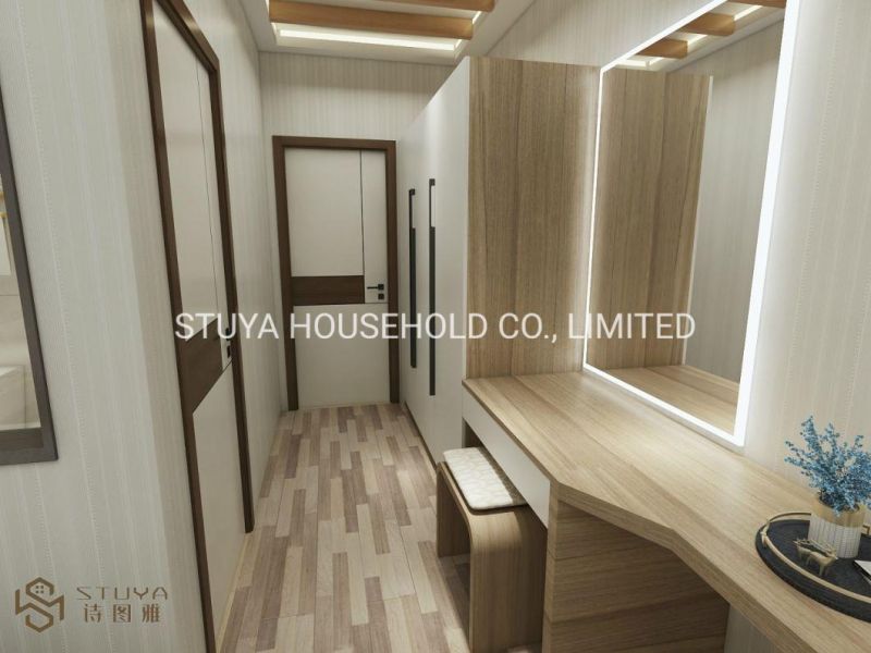 Hotel Furniture Melamine Wooden Color India Standard Hotel with Bathroom Bedroom Cabinet Bedroom Furniture