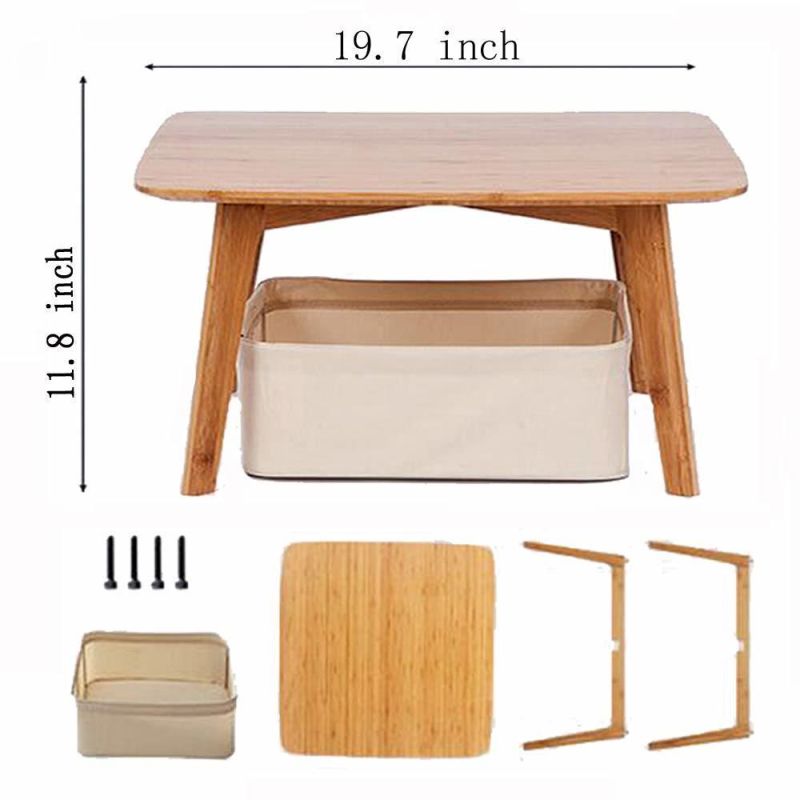 Small Coffee Table Square Tatami Table Storage Basket 2 Sponge Cushions Living Room Furniture