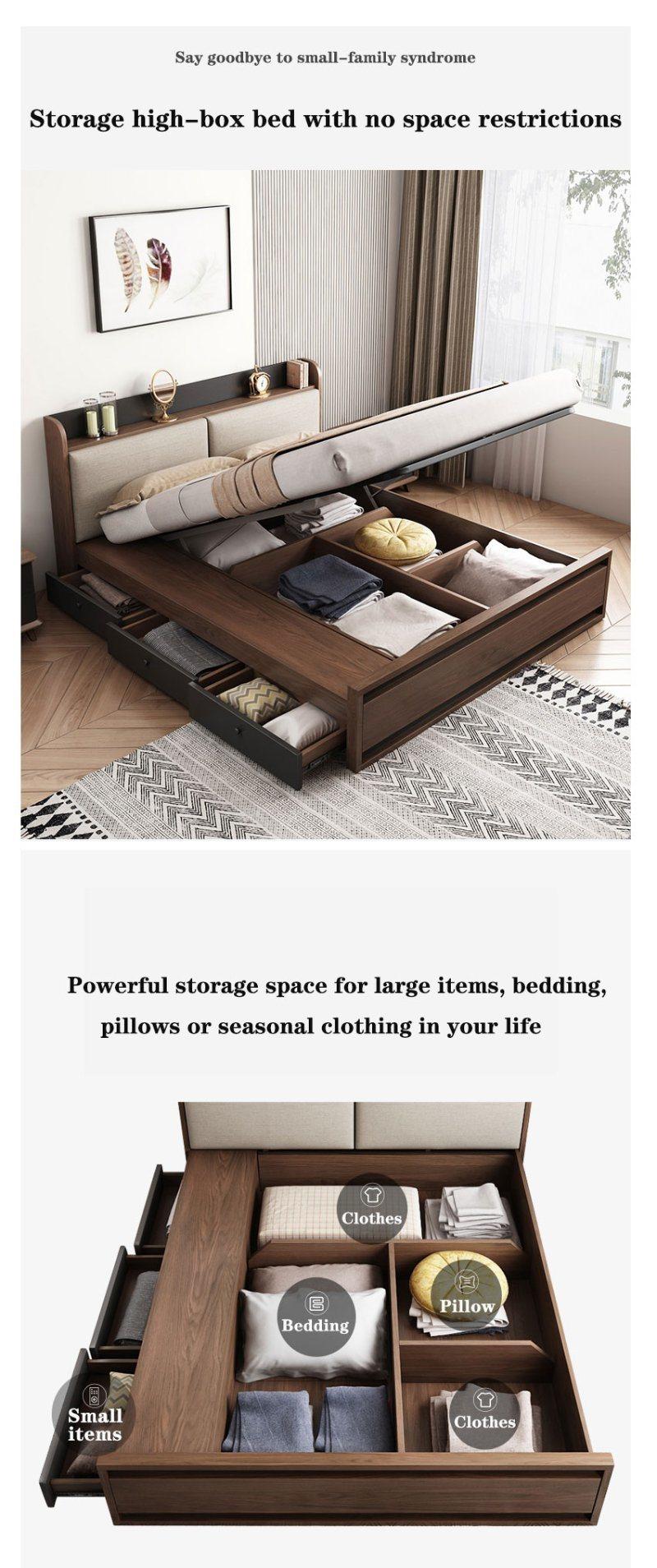 Fashion Modern Wooden Storage Hotel Home Bedroom Furniture King Double Bedroom Bed