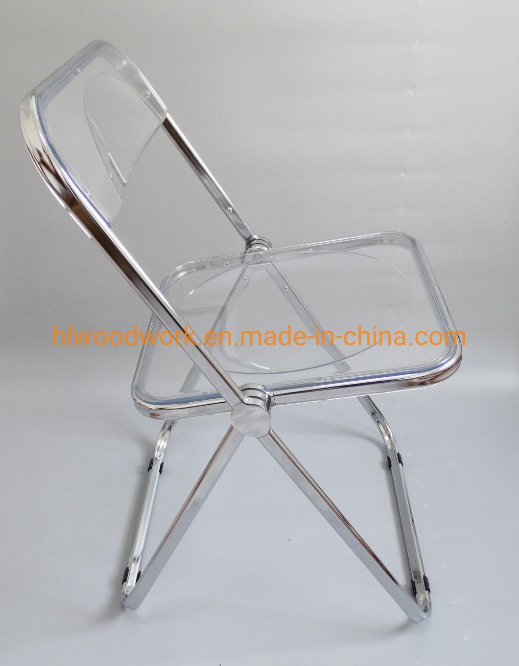 Modern Black Plastic Folded Chair Office/Bar/Dining/Leisure/Banquet/Wedding/Meeting Chair in Chrome Frame Transparent Clear PC Plastic Dining Chair