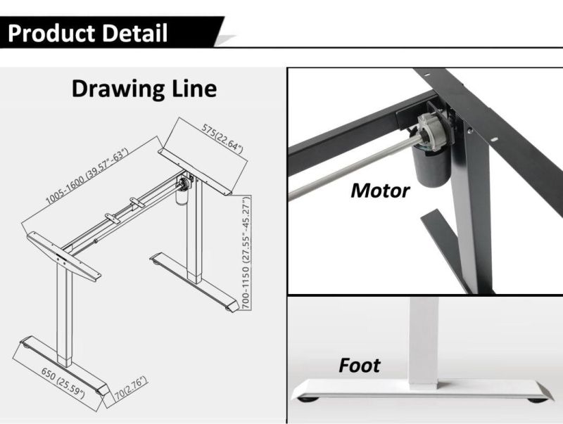 Safety Furniture Silent Practical 38-45 Decibel Electric Adjustable Desk