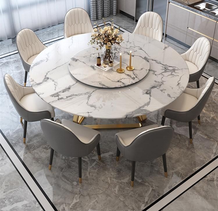 Small Apartment Home Dining Round Table with Turntable Nordic Marble Round Dining Table and Chair Combination