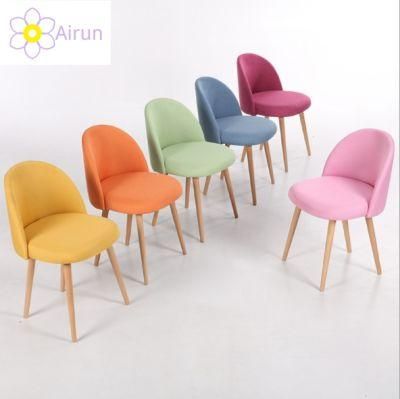 Modern Nordic Bedroom Living Room Minimalist Fashion Creative Thermal Transfer Wood Grain Iron Feet Fabric Lounge Dining Chair