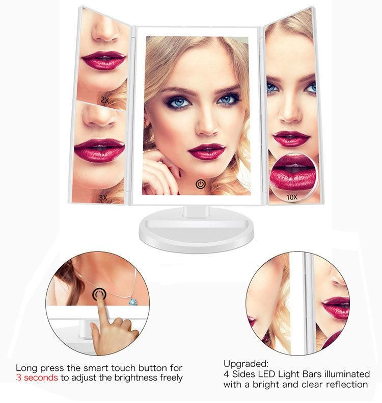 Hot Selling LED Products Trifold LED Makeup Mirror with 2X 3X Magnifying Mirror Salon Furniture