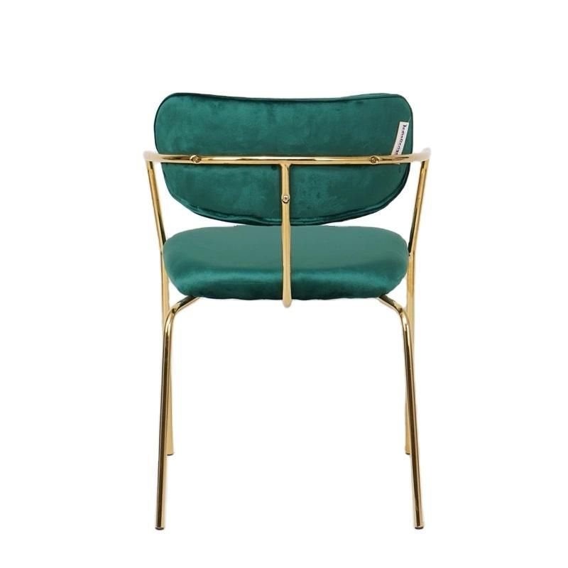 Modern Simple Design Emerald Green Dinner Arm Cafe Chair with Velvet Restauraunt Dining Chair