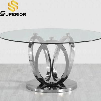 2020 Modern Small Round Glass Dining Table Of Silver Metal Base